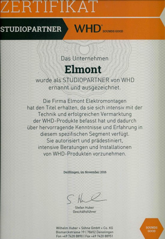 Zertifikat WHD-Studiopartner 2016